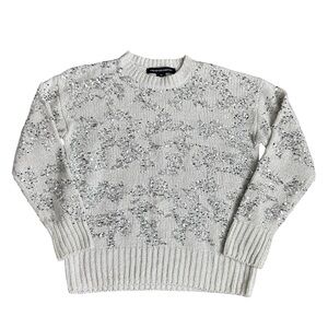 French Connection white and silver sequins holiday sweater size XS-S